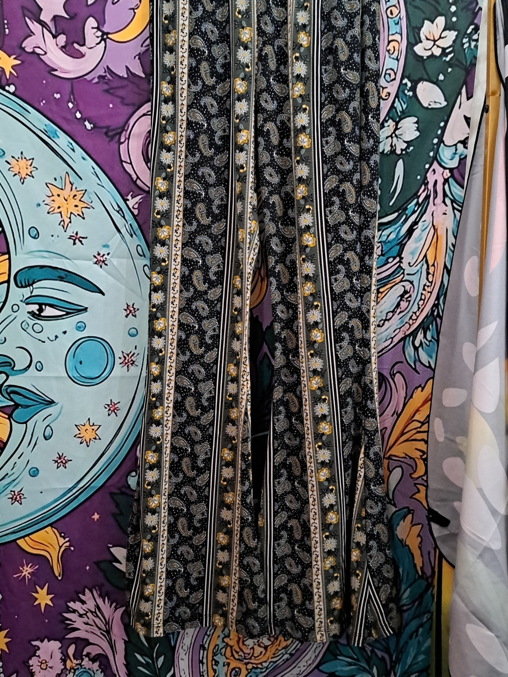 Earthbound Medium Boho Paisley Floral Wide Leg Palazzo Pants Festival Hippie